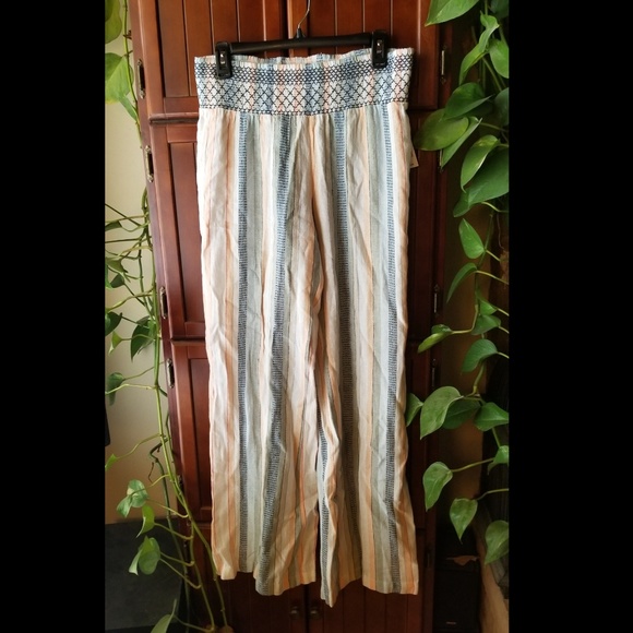 Indigo Rein Pants - NWT Indigo Rein Smocked Waist Stripe Linen Pants